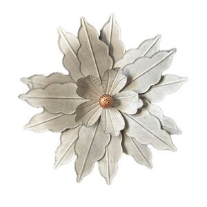 Decorative Metal Flower Wall Accent in Pale Silver with Gold Center